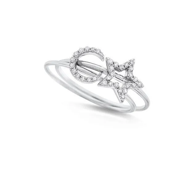 14k White Gold Diamond Moon & Star Rings