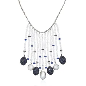 14K White Gold Necklace with Sapphires, Pearls & Moonstones