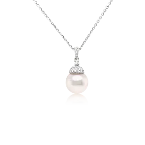 14K White Gold South Sea Pearl And Diamond Necklace (.20ctw)