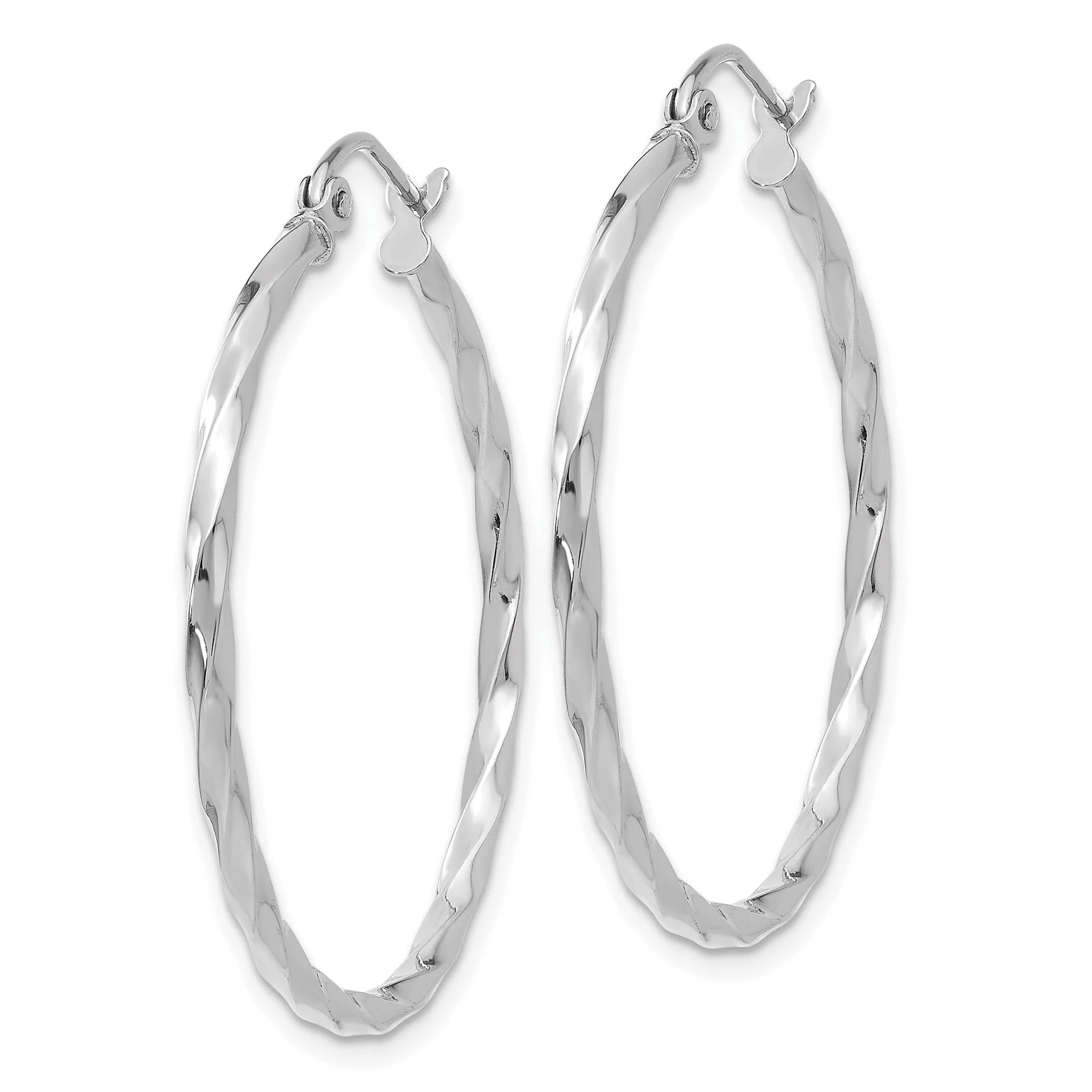 14k White Gold Twist Polished Hoop Earring
