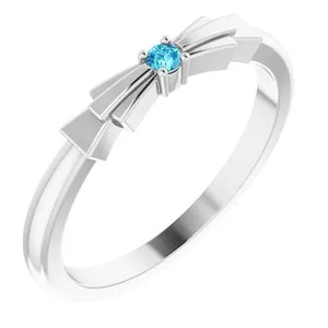 14K White Natural Blue Zircon Stackable Ring