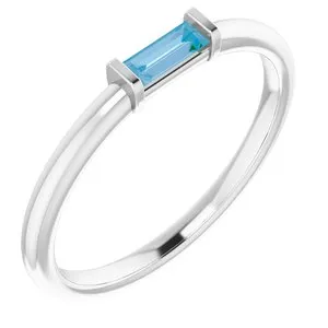 14K White Sky Blue Topaz Stackable Ring