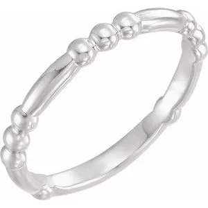 14K White Stackable Beaded Ring