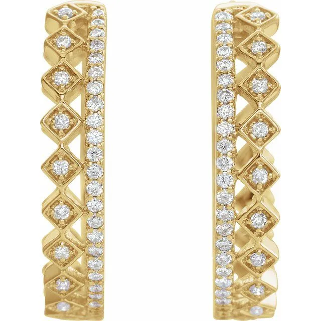 14K Yellow 1/4 CTW Diamond Geometric Hoop Earrings