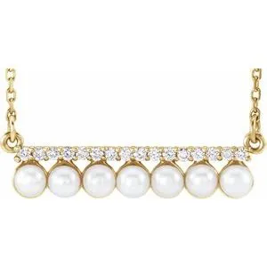 14K Yellow Freshwater Cultured Pearl & 1/8 CTW Diamond Bar 16-18" Necklace