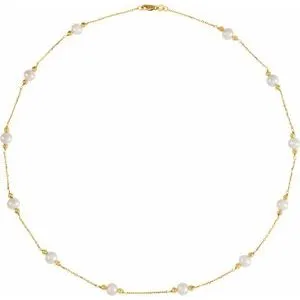 14K Yellow Freshwater Cultured Pearl & Bead Station 18" Necklace