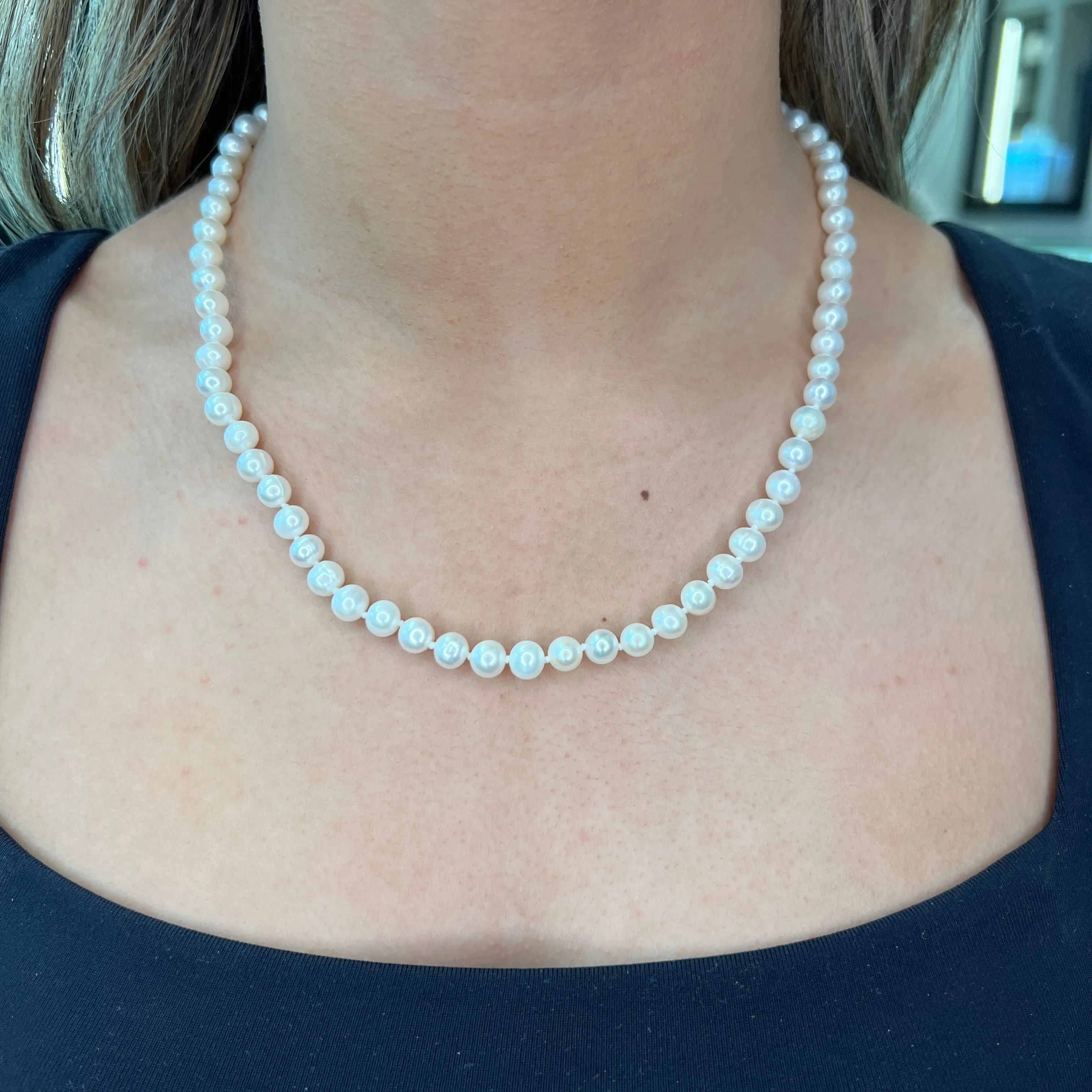 14K Yellow Gold Clasp (6-6.5mm) Freshwater Pearl Strand Necklace