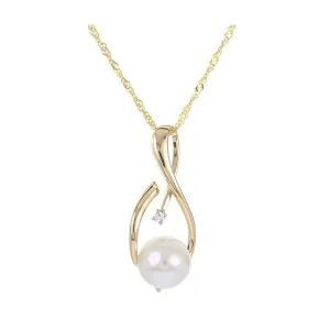 14K Yellow Gold Freshwater Pearl and Diamond Pendant