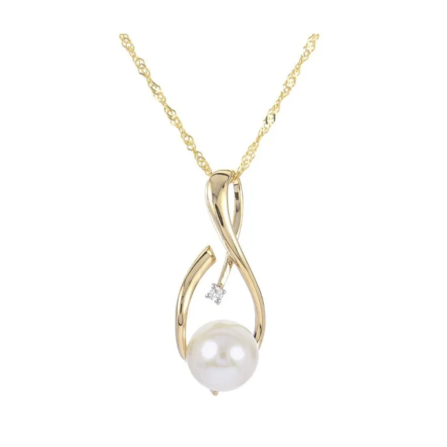 14K Yellow Gold Freshwater Pearl and Diamond Pendant