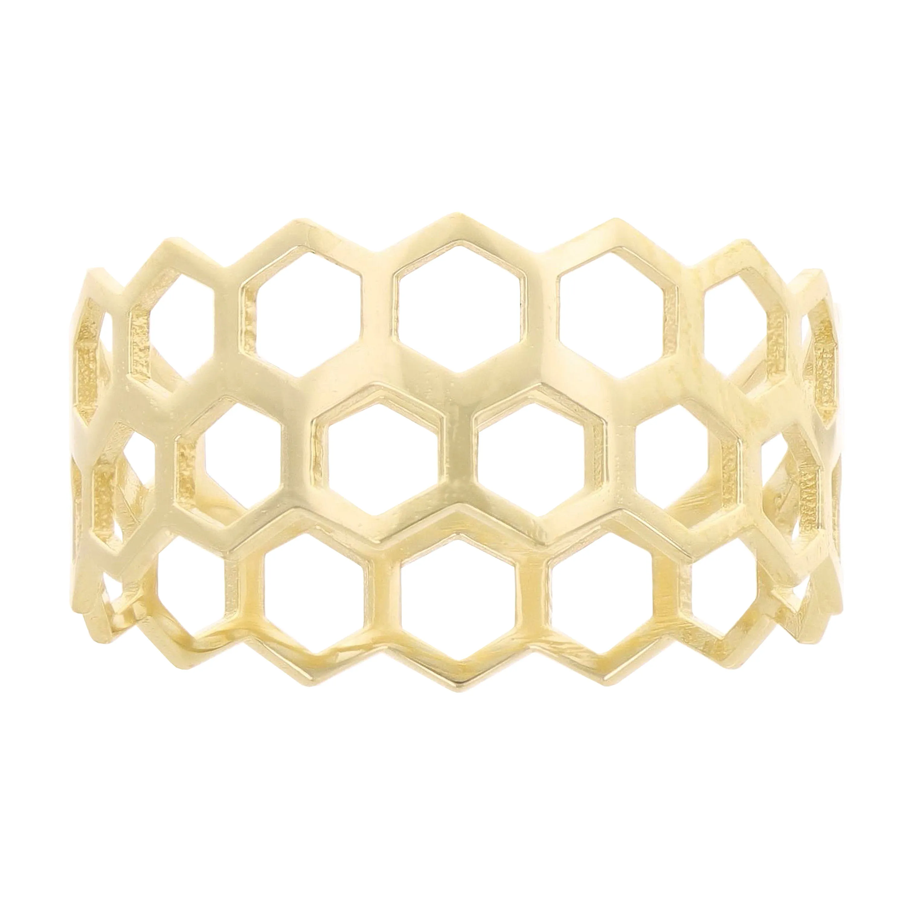 14k Yellow Gold Honeycomb Stackable Ring 8.5mm Size 7.5 1.7 grams
