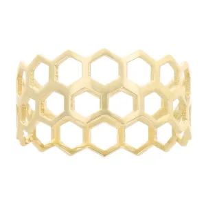 14k Yellow Gold Honeycomb Stackable Ring 8.5mm Size 7.5 1.7 grams