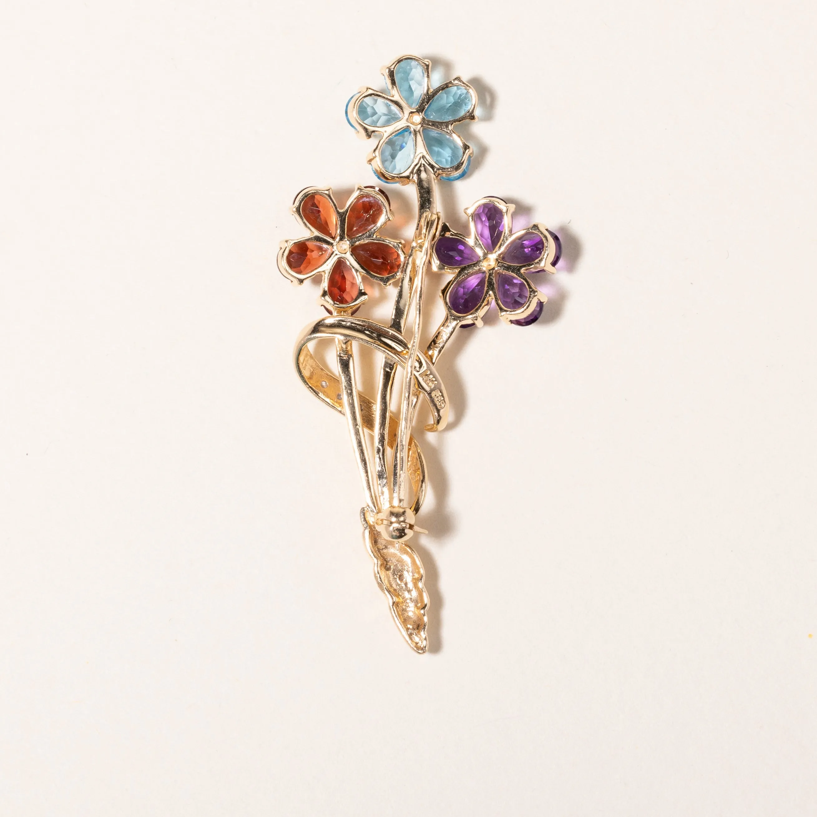 14K Yellow Gold Multi Gemstone & Diamond Floral Brooch | 5.75ctw, 0.06ctw |