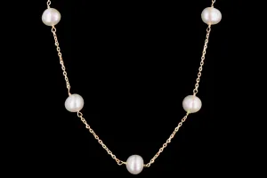 14K Yellow or White Gold Freshwater Cultured Pearl Station Necklace