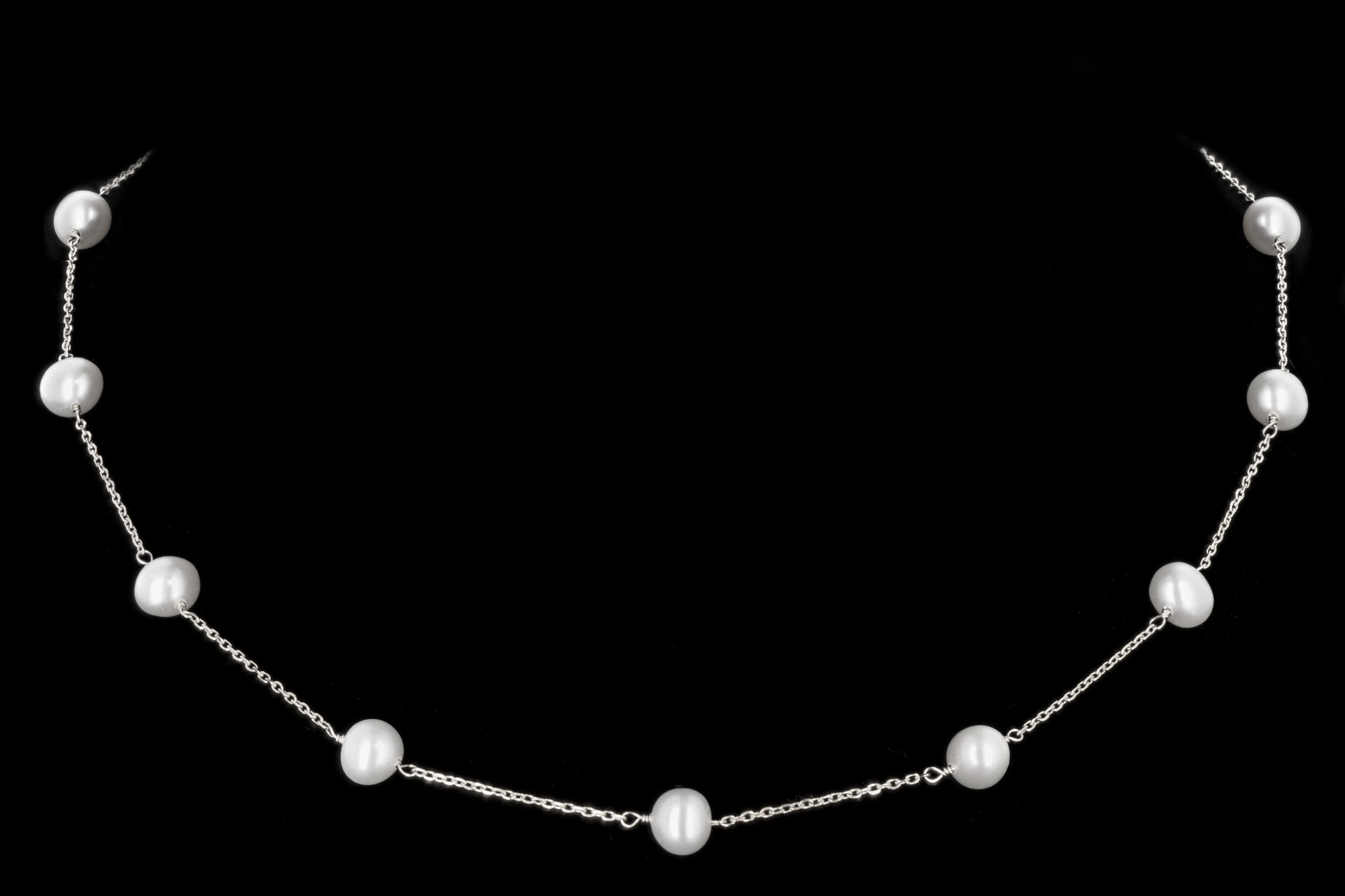 14K Yellow or White Gold Freshwater Cultured Pearl Station Necklace