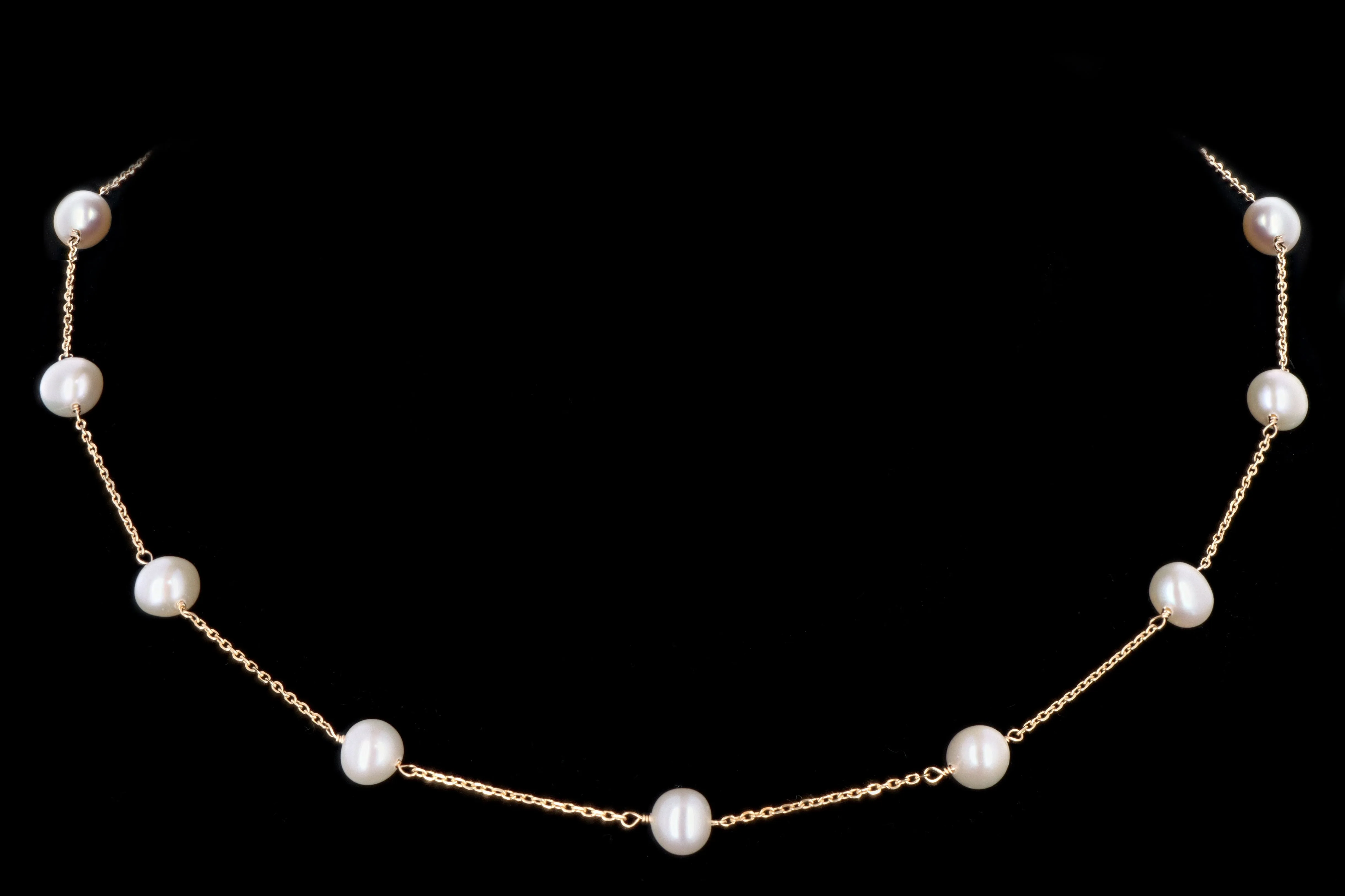 14K Yellow or White Gold Freshwater Cultured Pearl Station Necklace