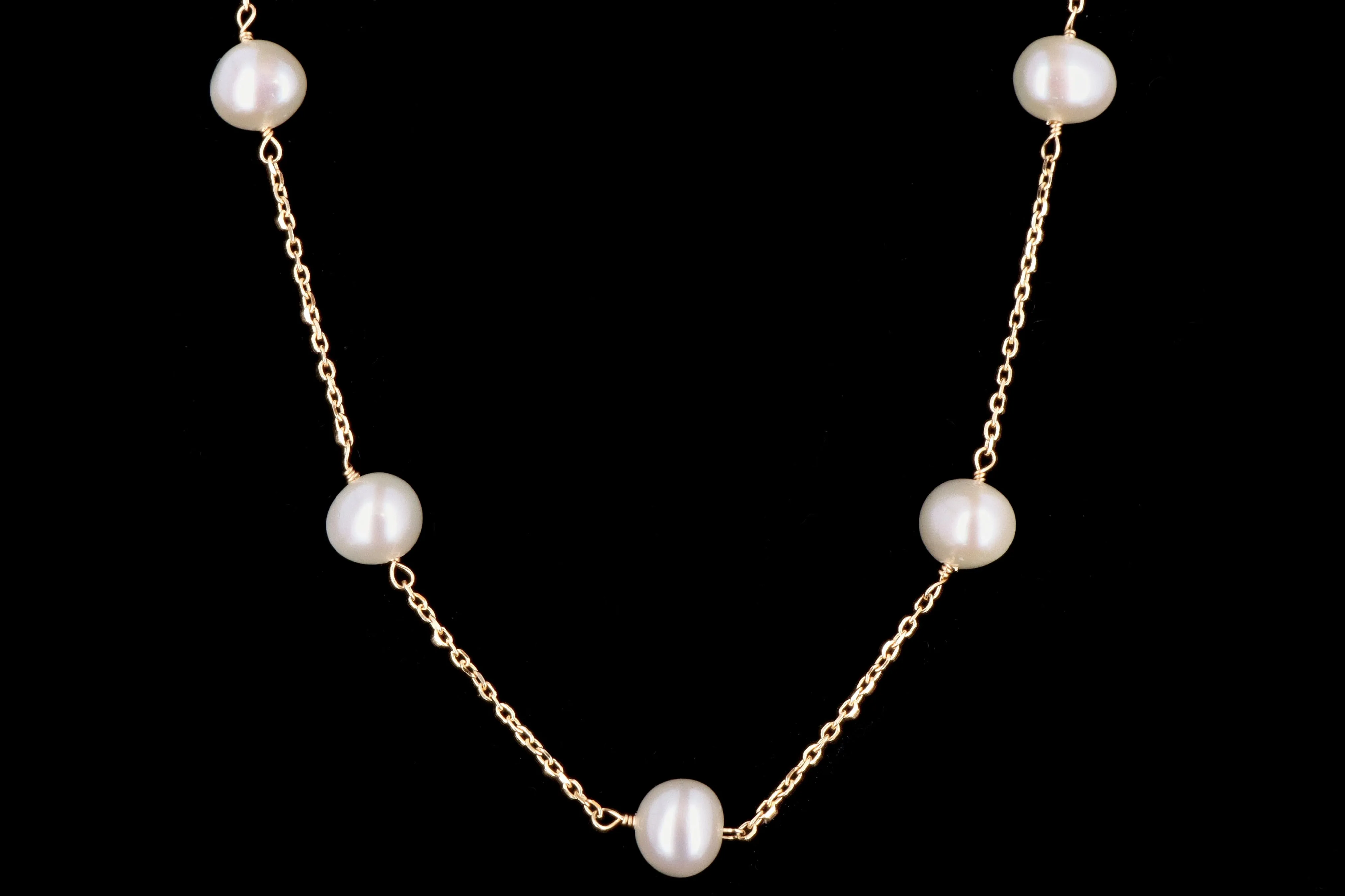 14K Yellow or White Gold Freshwater Cultured Pearl Station Necklace