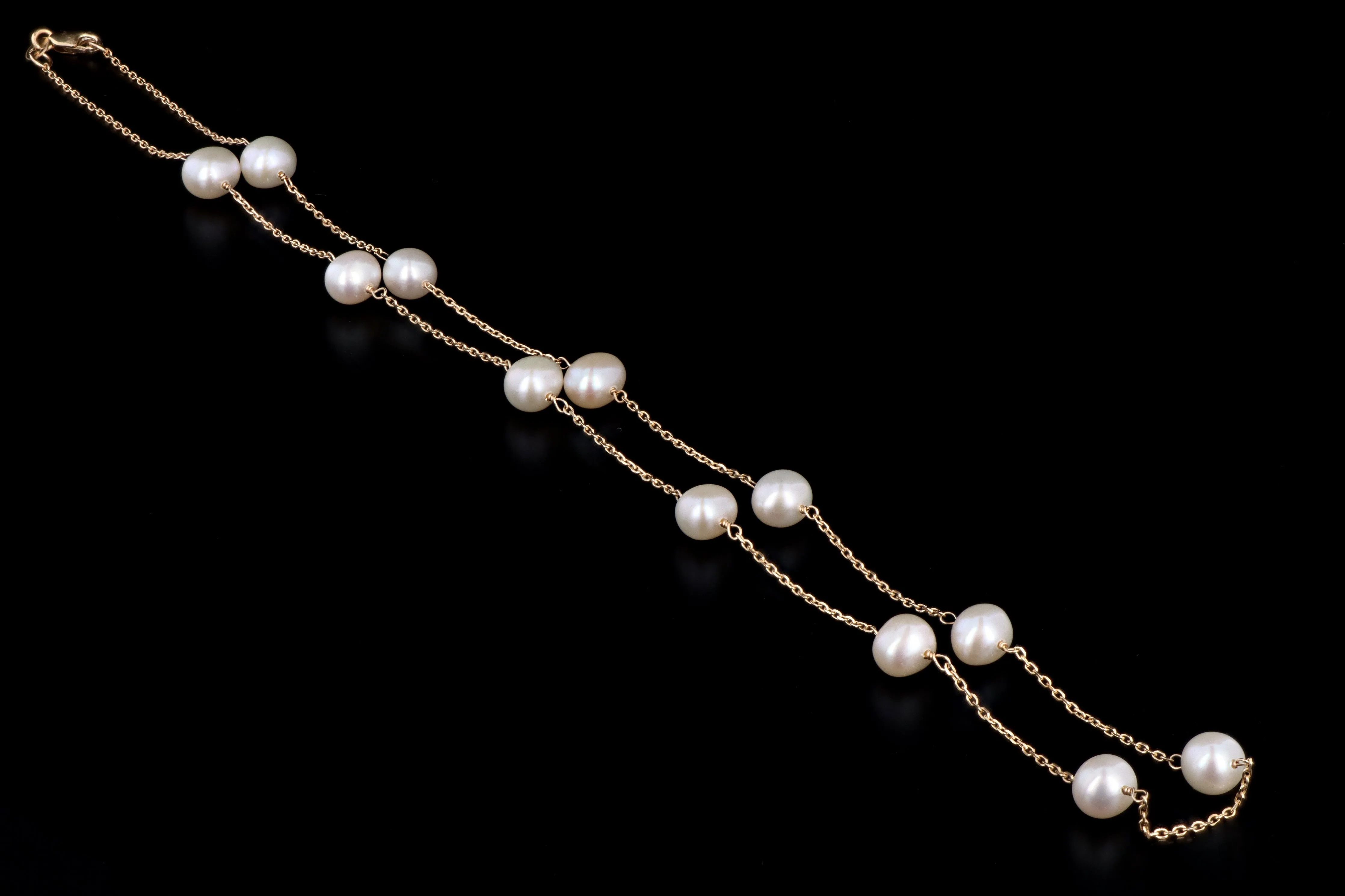 14K Yellow or White Gold Freshwater Cultured Pearl Station Necklace