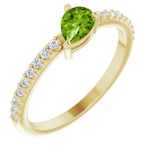 14K Yellow Peridot & 1/6 CTW Diamond Stackable Ring