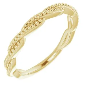 14K Yellow Stackable Twisted Beaded Ring