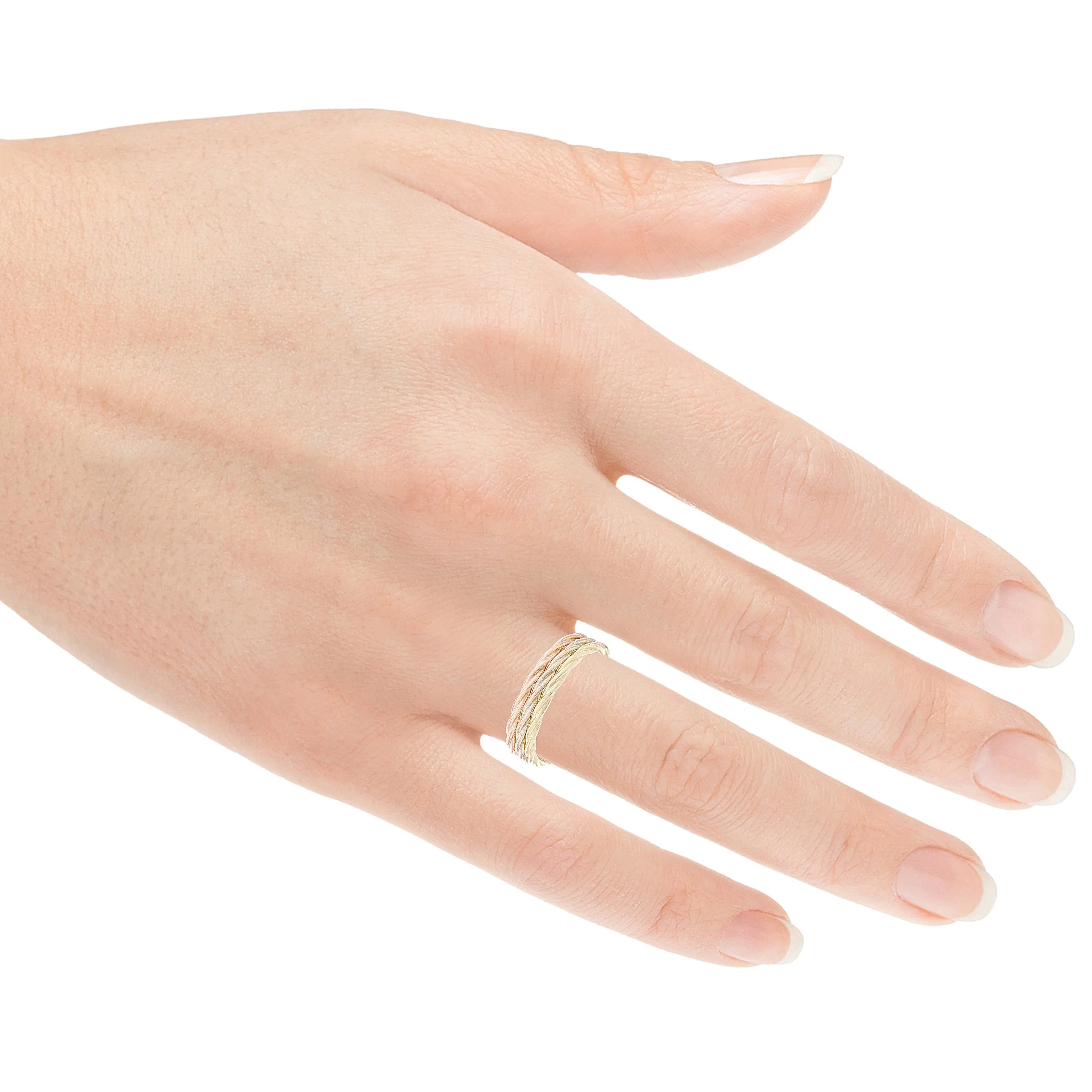 14k Yellow White & Rose Gold Twisted Rope Textured 3-Piece Set Stackable Ring