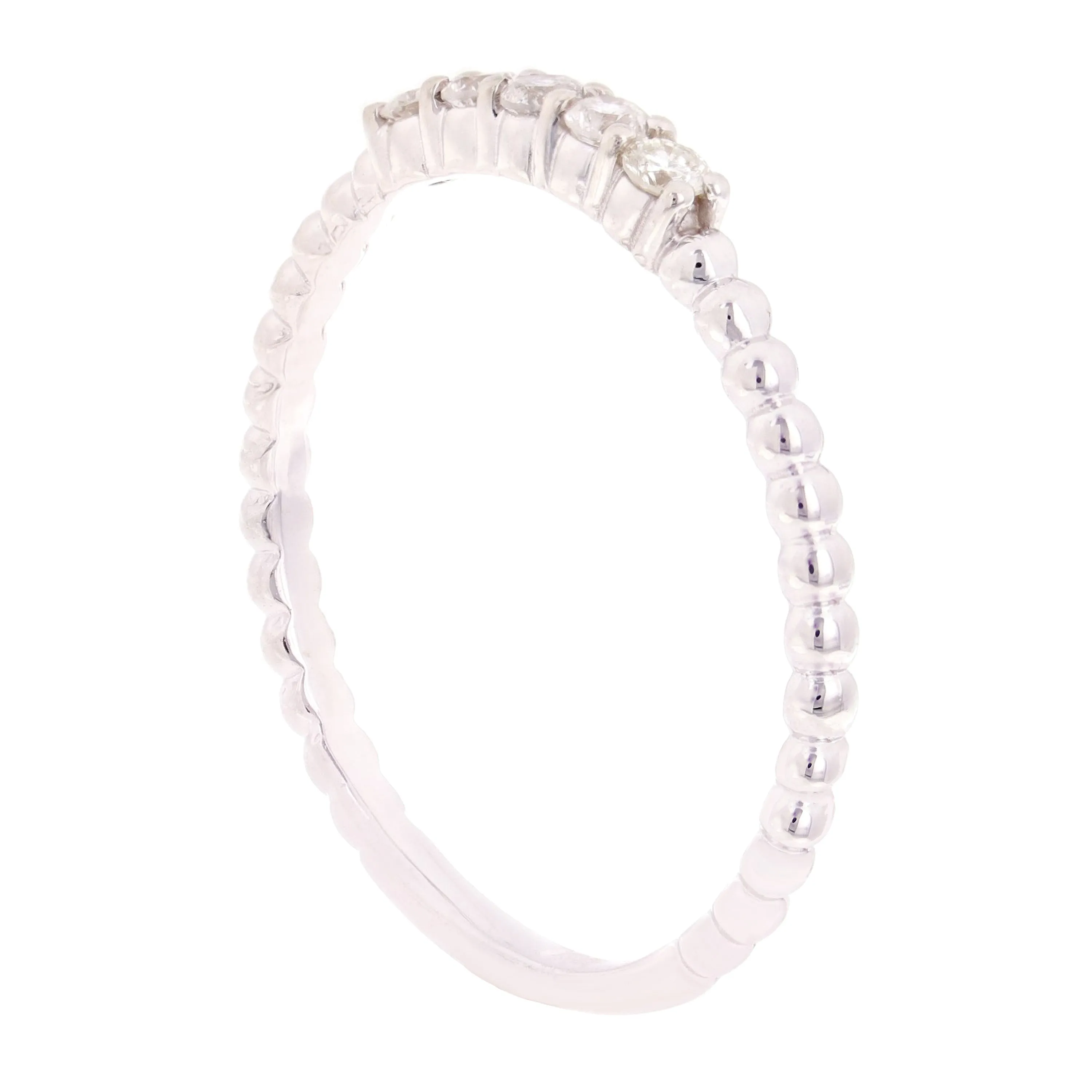 14k Yellow White or Rose Gold 0.45ctw Diamond 4-Stone Beaded Stackable Ring Band