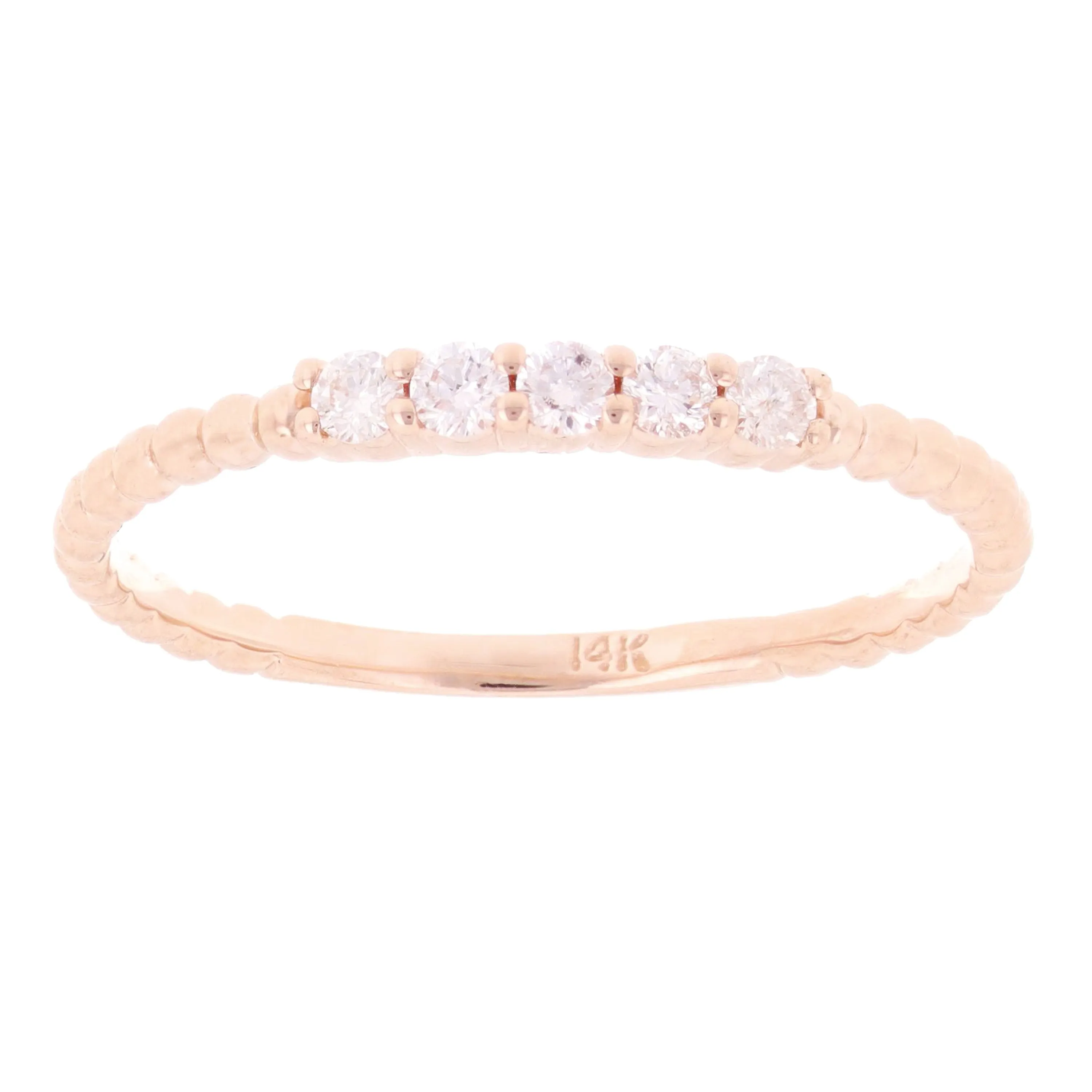 14k Yellow White or Rose Gold 0.45ctw Diamond 4-Stone Beaded Stackable Ring Band