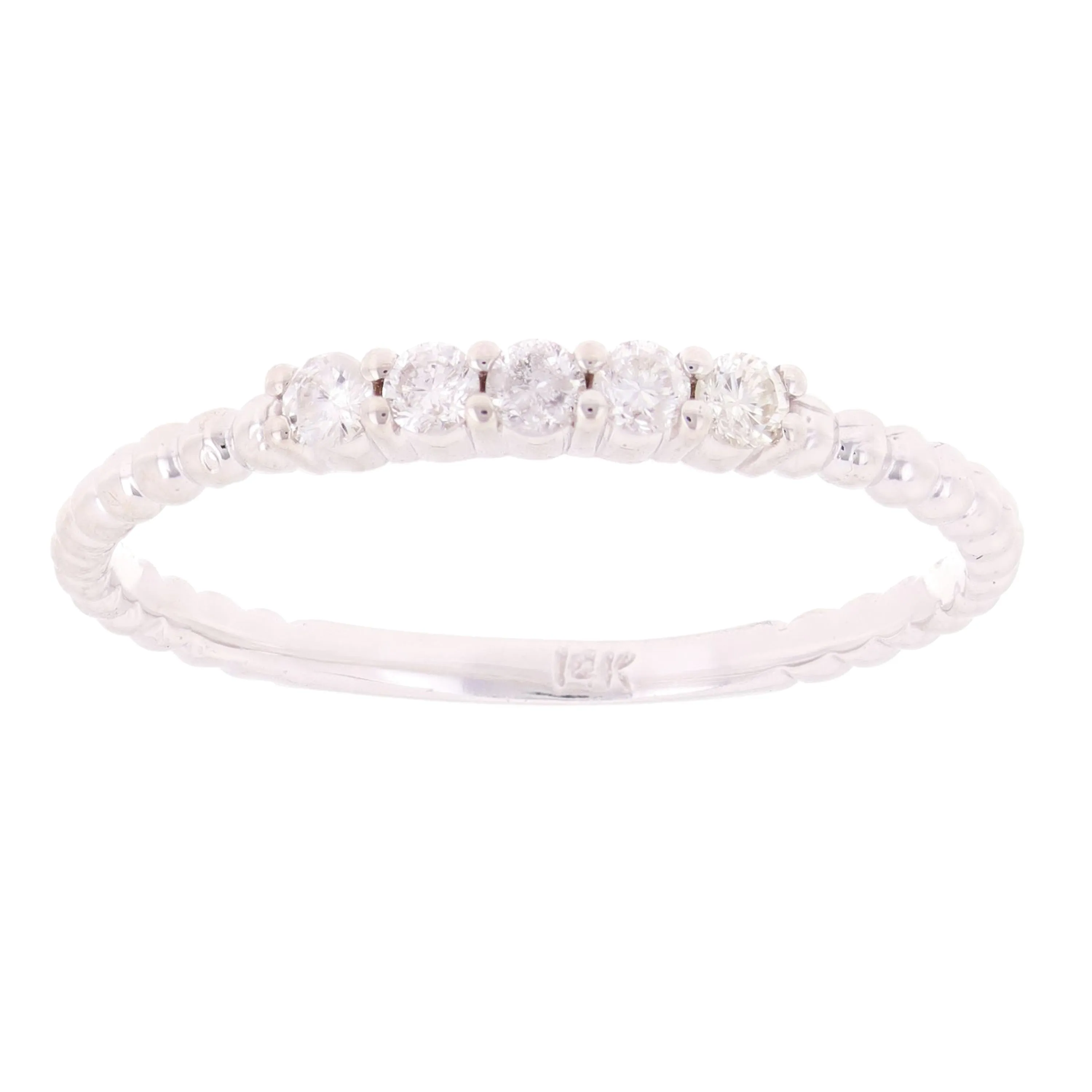 14k Yellow White or Rose Gold 0.45ctw Diamond 4-Stone Beaded Stackable Ring Band