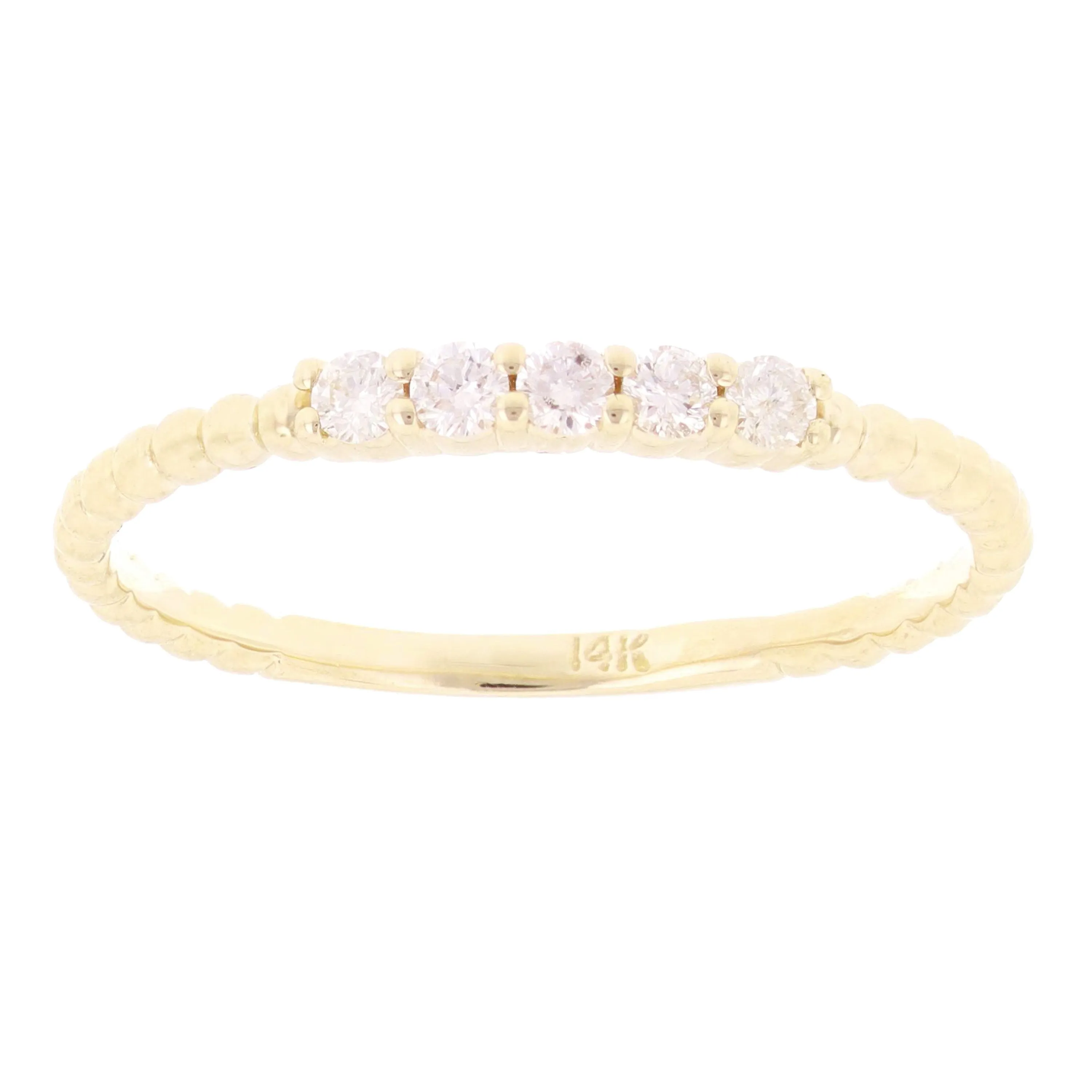 14k Yellow White or Rose Gold 0.45ctw Diamond 4-Stone Beaded Stackable Ring Band