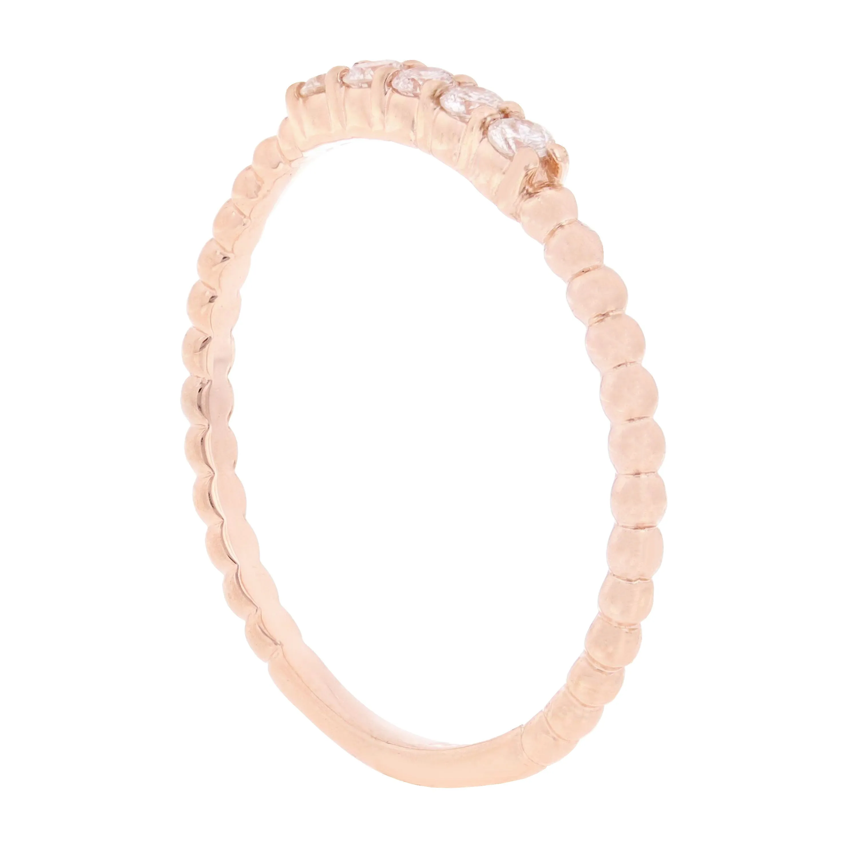 14k Yellow White or Rose Gold 0.45ctw Diamond 4-Stone Beaded Stackable Ring Band