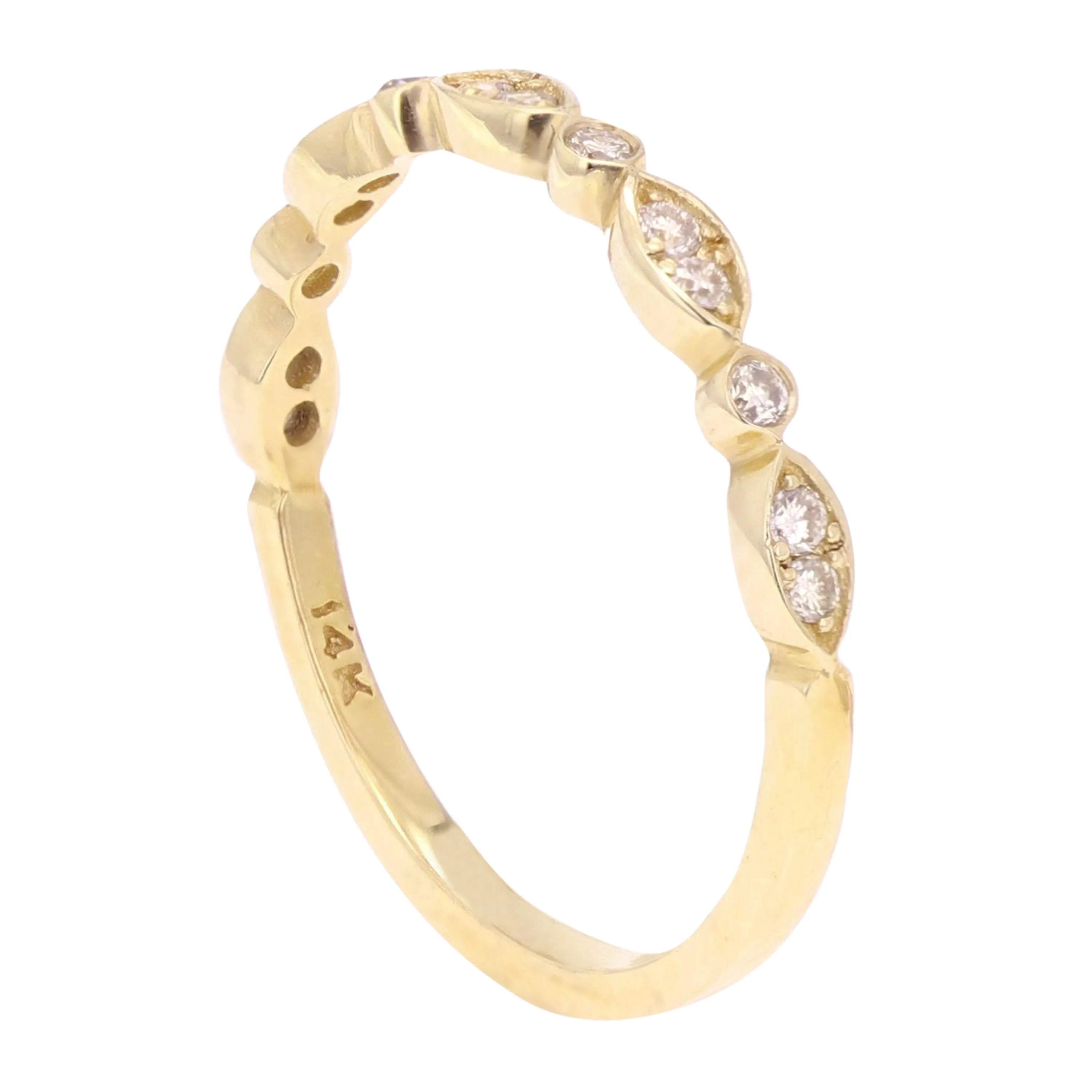 14k Yellow White or Rose Gold Diamond Accent Leaf Design Stacking Ring Various Sizes