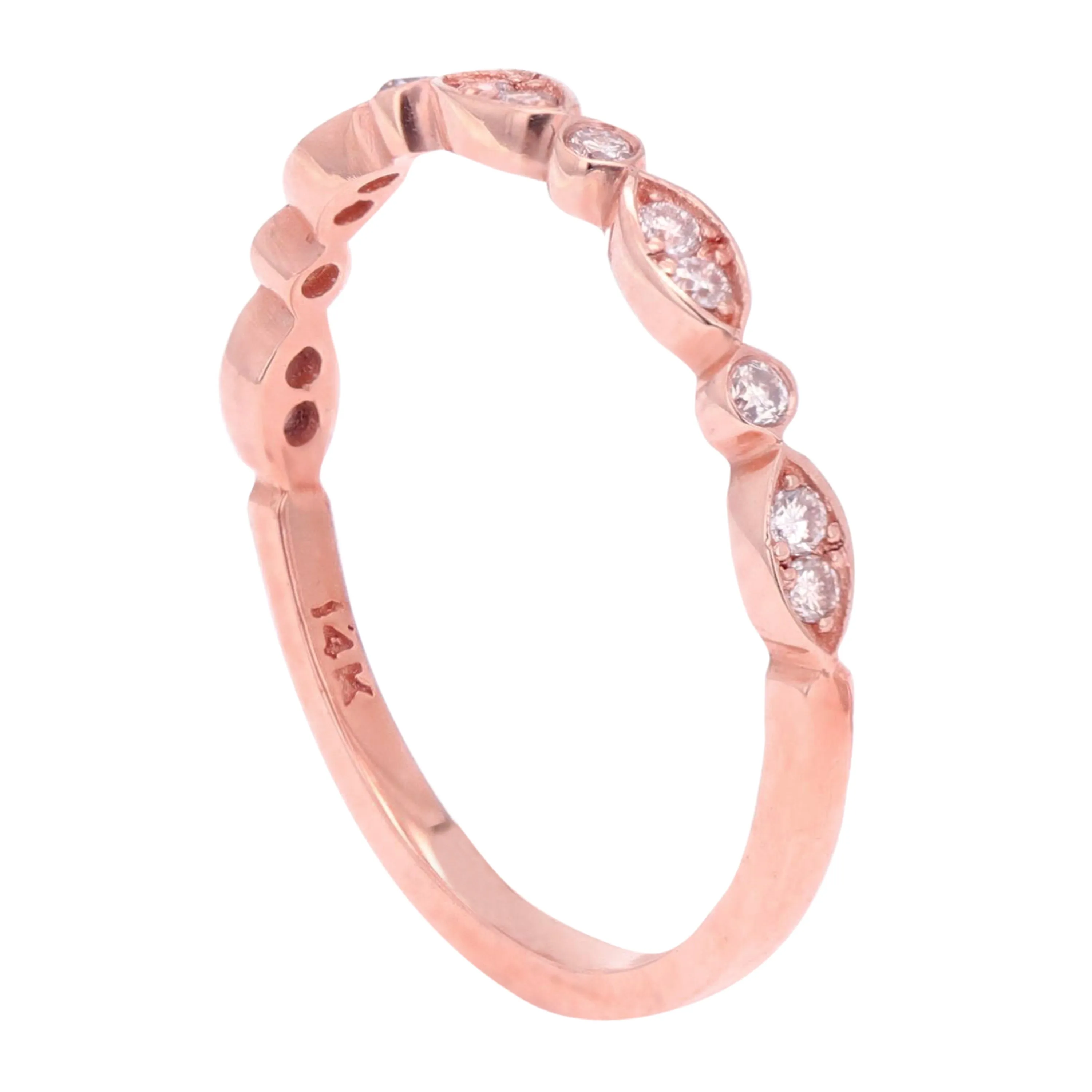 14k Yellow White or Rose Gold Diamond Accent Leaf Design Stacking Ring Various Sizes
