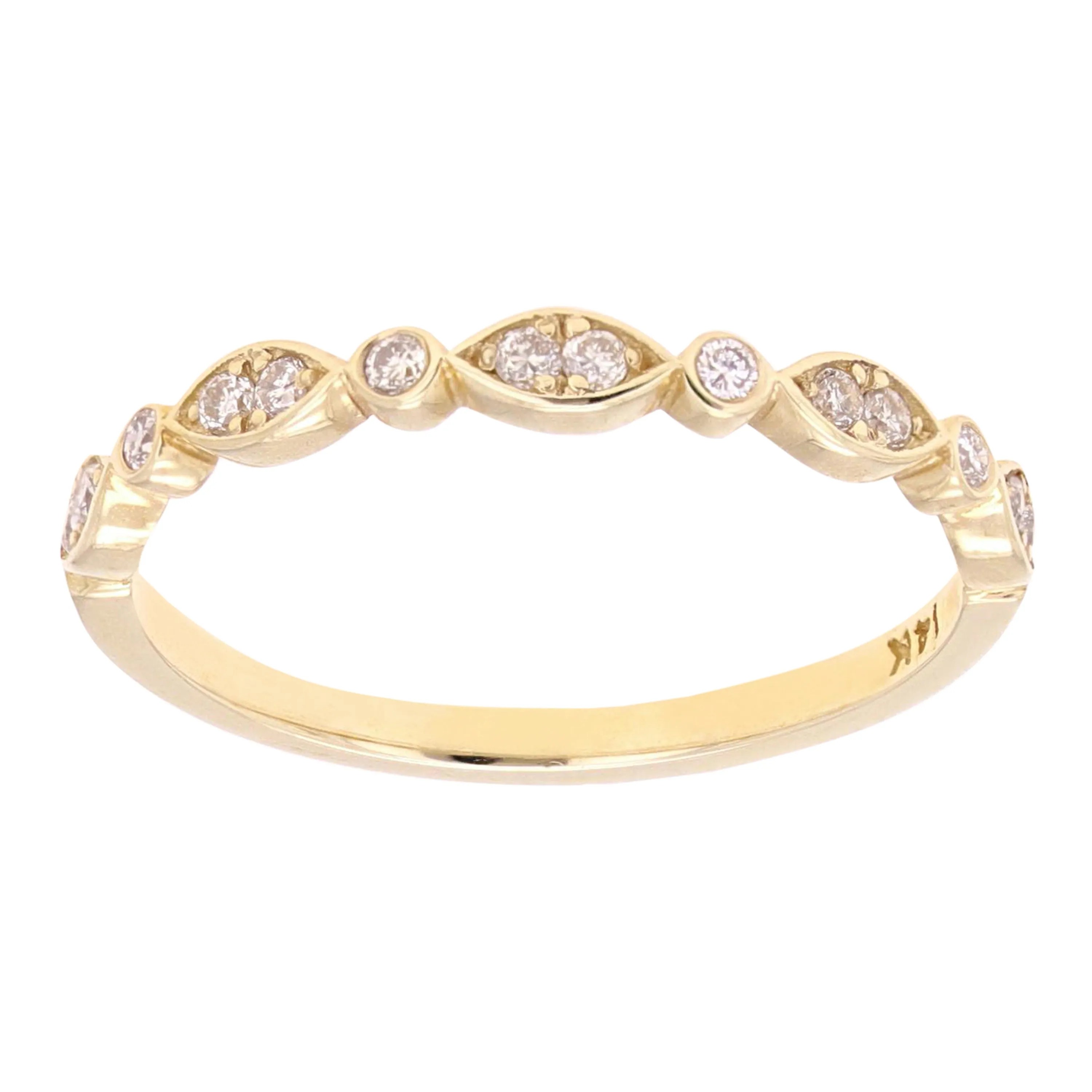 14k Yellow White or Rose Gold Diamond Accent Leaf Design Stacking Ring Various Sizes