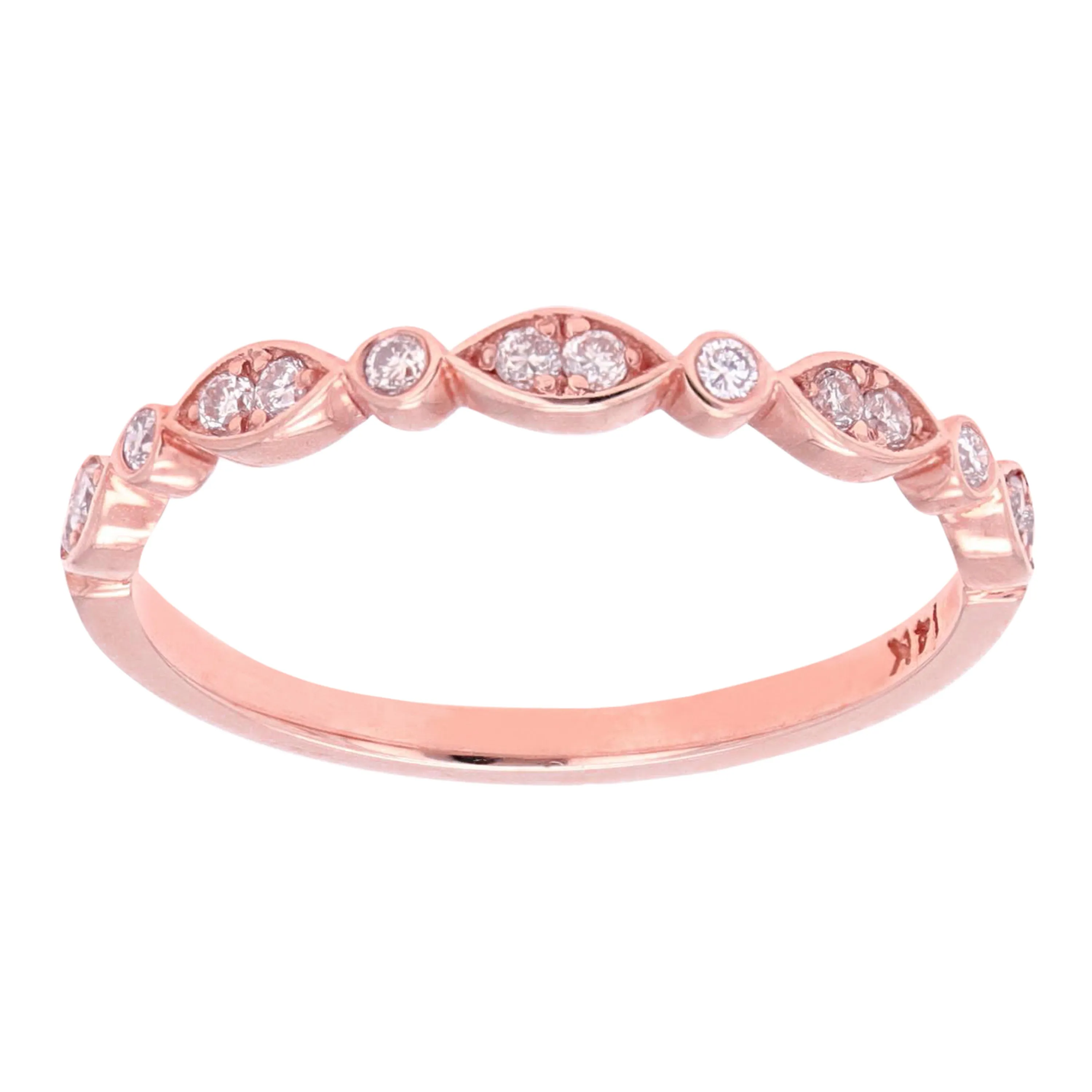 14k Yellow White or Rose Gold Diamond Accent Leaf Design Stacking Ring Various Sizes