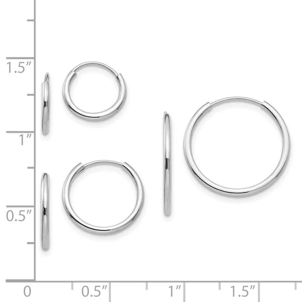 14KT White Gold 3-Pair Endless Hoop Earrings