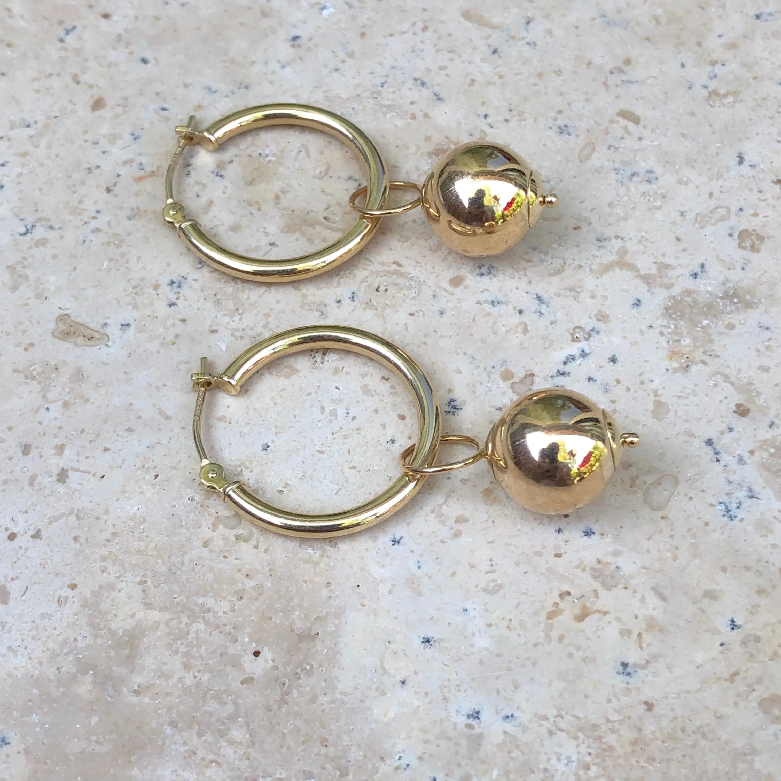 14KT Yellow Gold Polished Round Ball Earring Charms 10mm