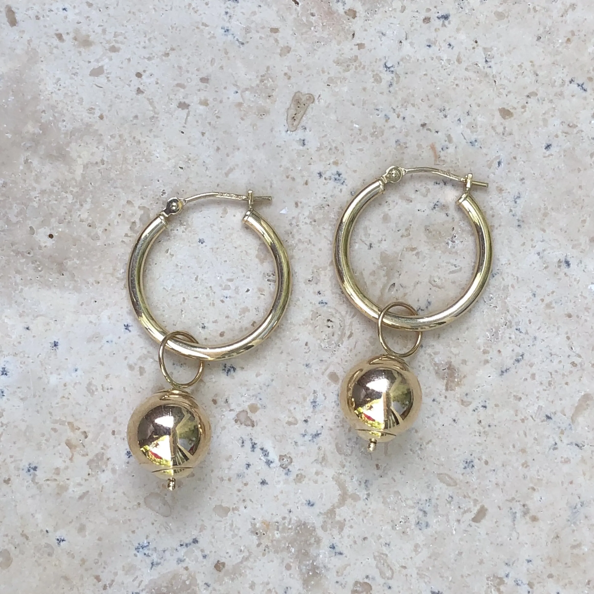 14KT Yellow Gold Polished Round Ball Earring Charms 10mm