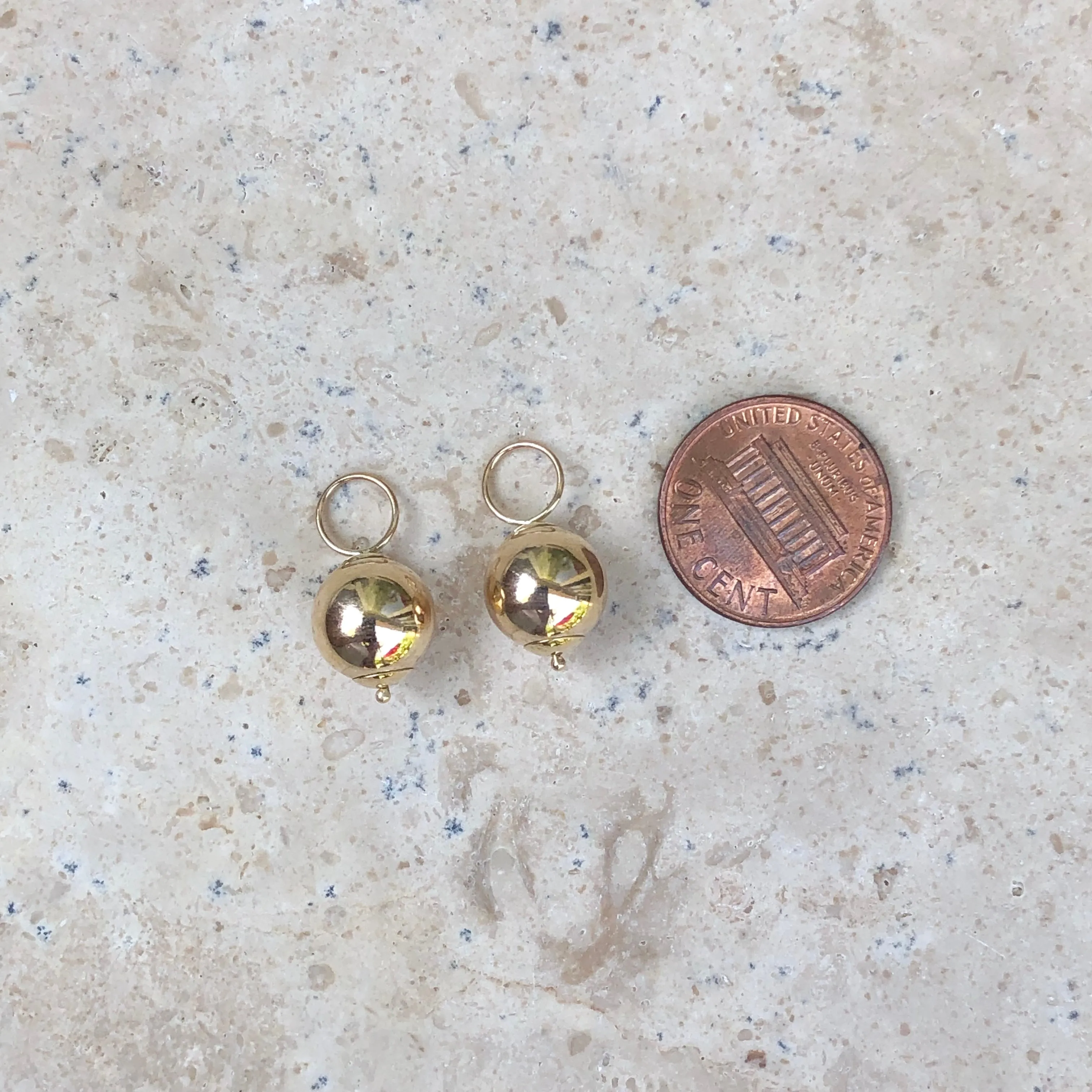 14KT Yellow Gold Polished Round Ball Earring Charms 10mm