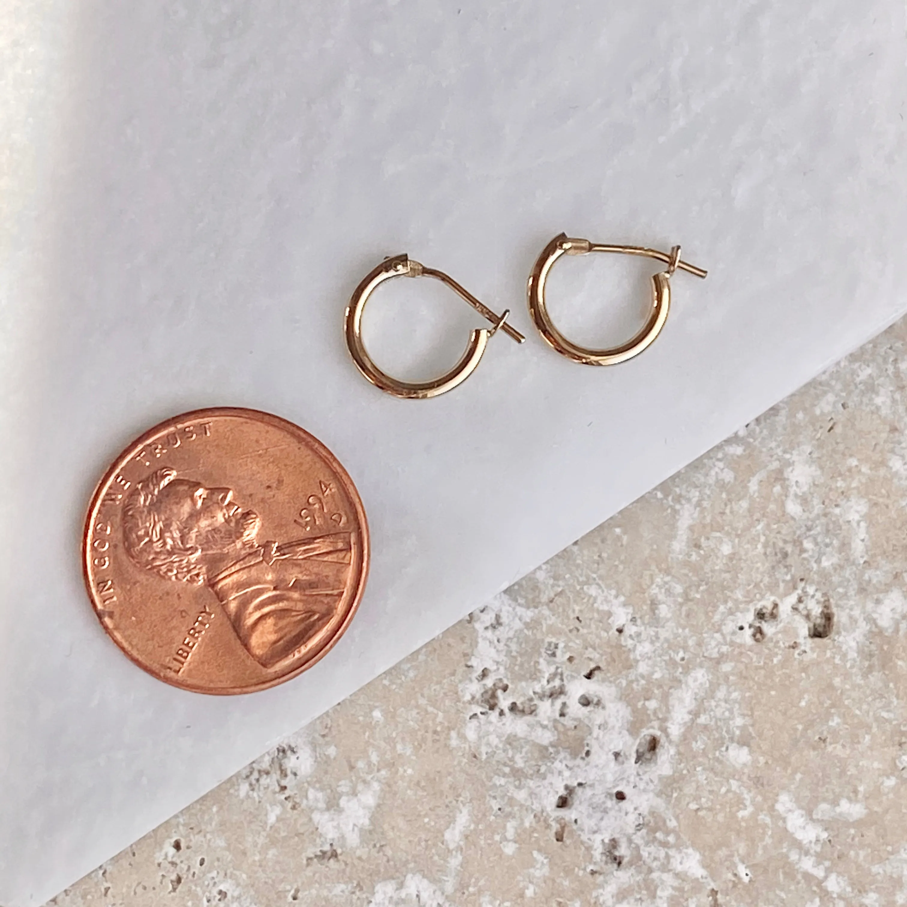 14KT Yellow Gold Snap Back Mini Half-Hoop Earrings 8mm