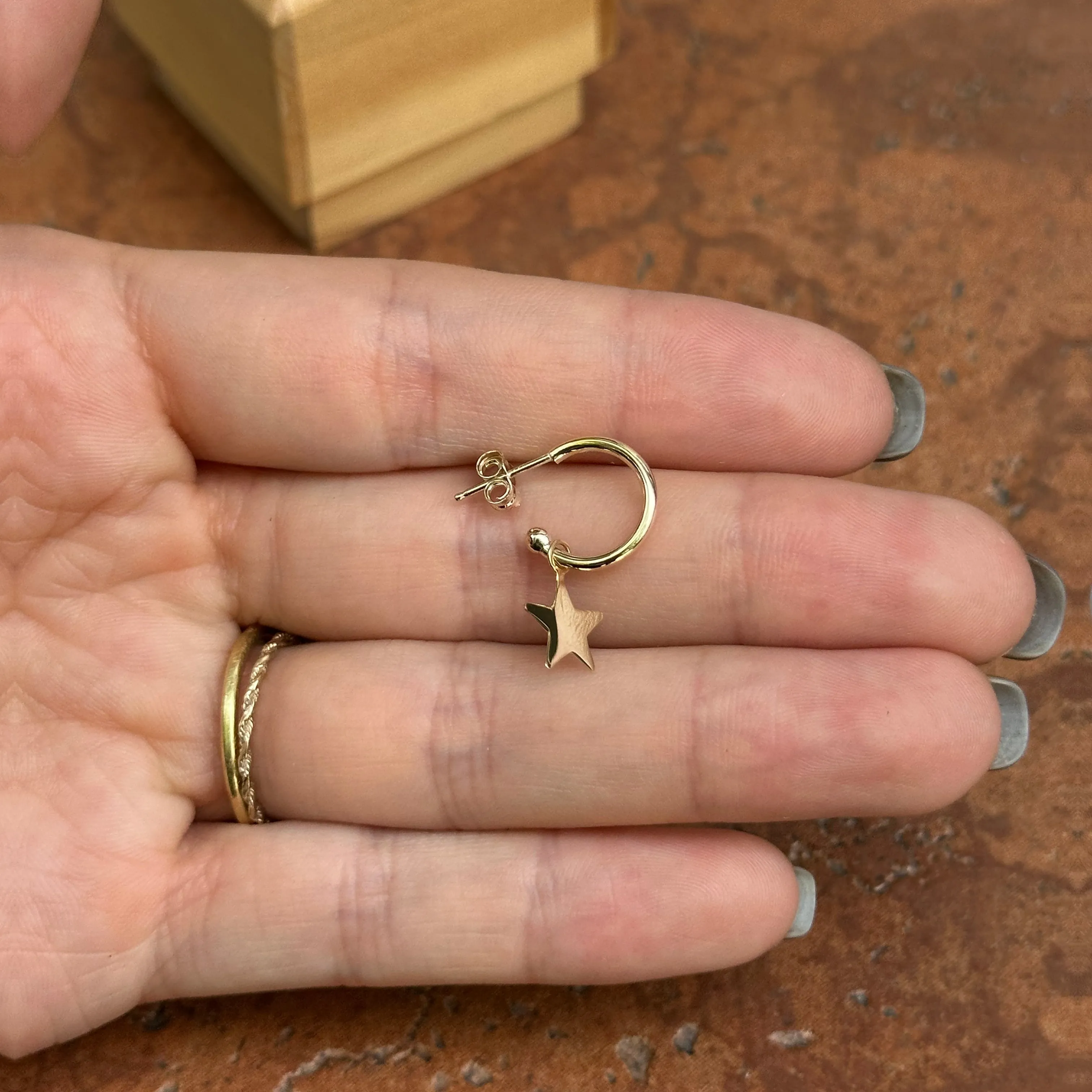 14KT Yellow Gold Star Charm Hoop Earrings
