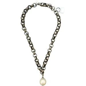 154-01-S | TURKISH SILVER CHOKER W/ EDISON PEARL DROP