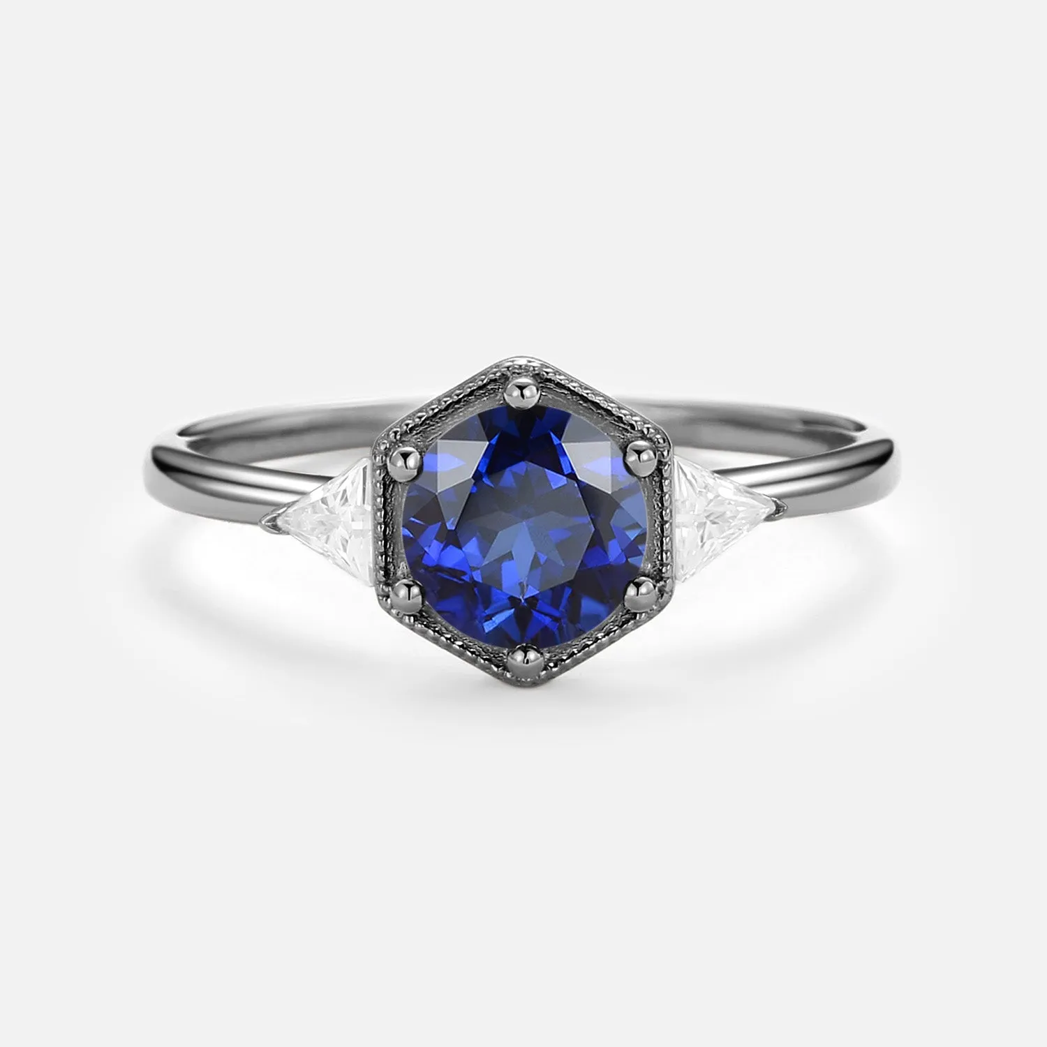 1.5ct Round Cut Sapphire Geometric Ring
