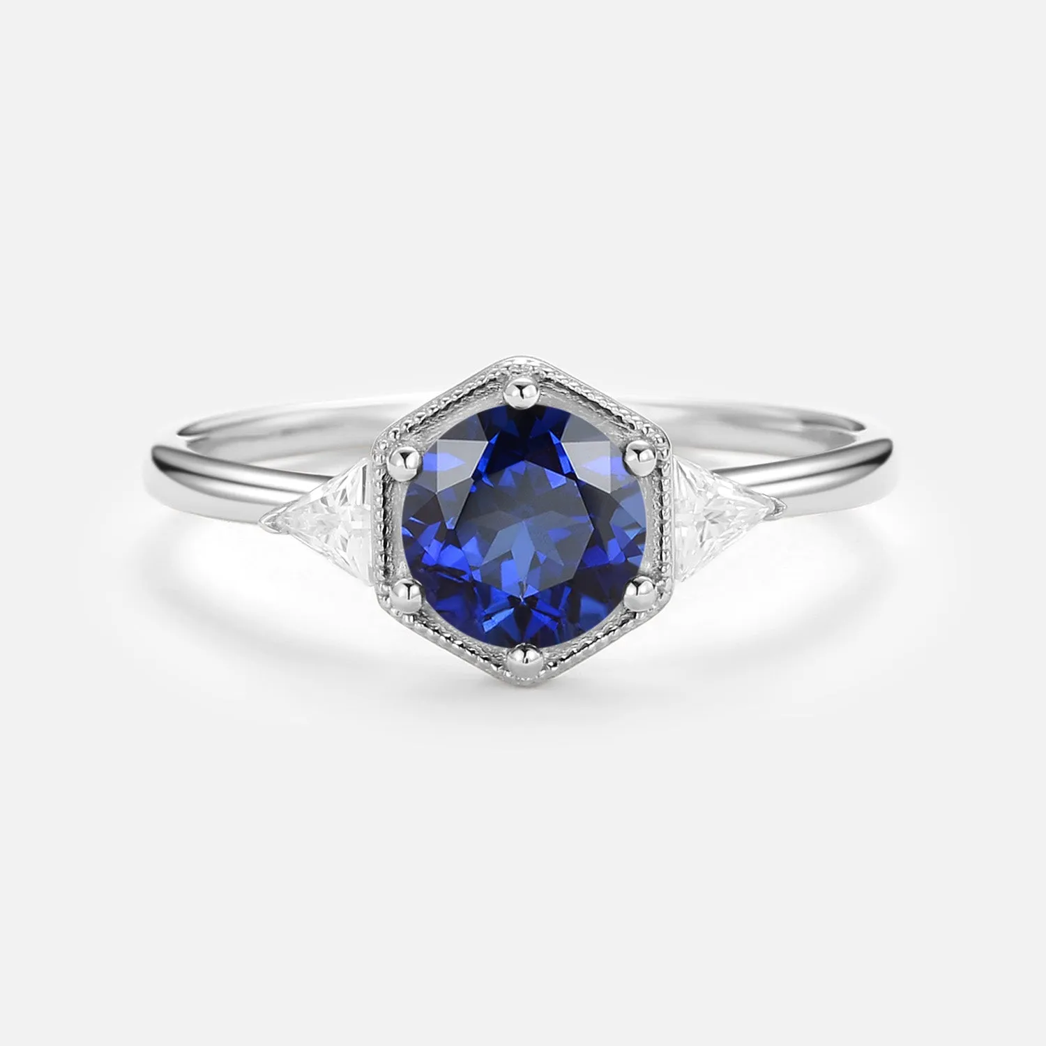 1.5ct Round Cut Sapphire Geometric Ring