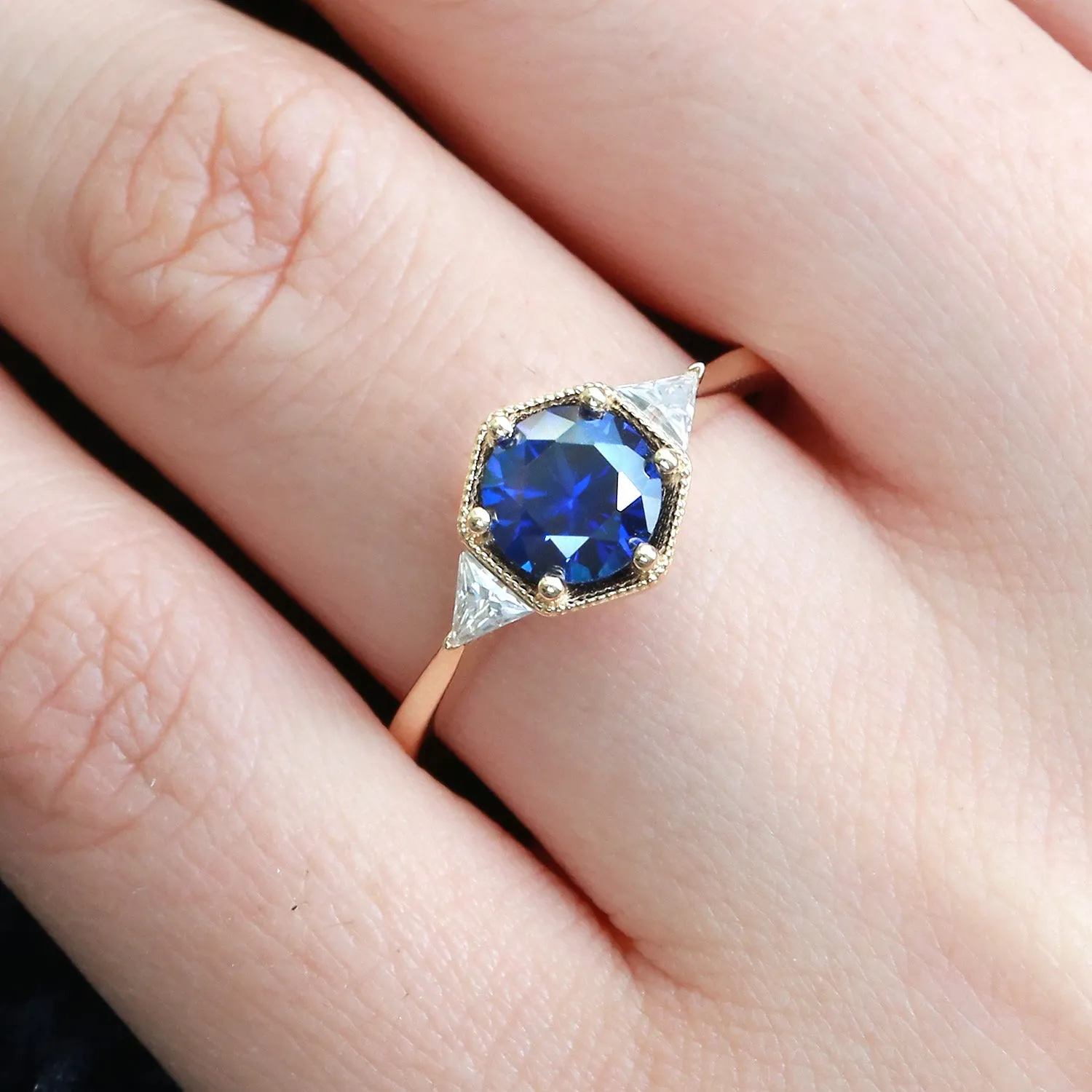 1.5ct Round Cut Sapphire Geometric Ring