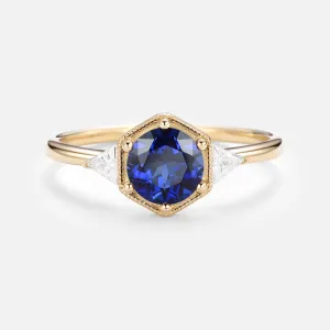 1.5ct Round Cut Sapphire Geometric Ring