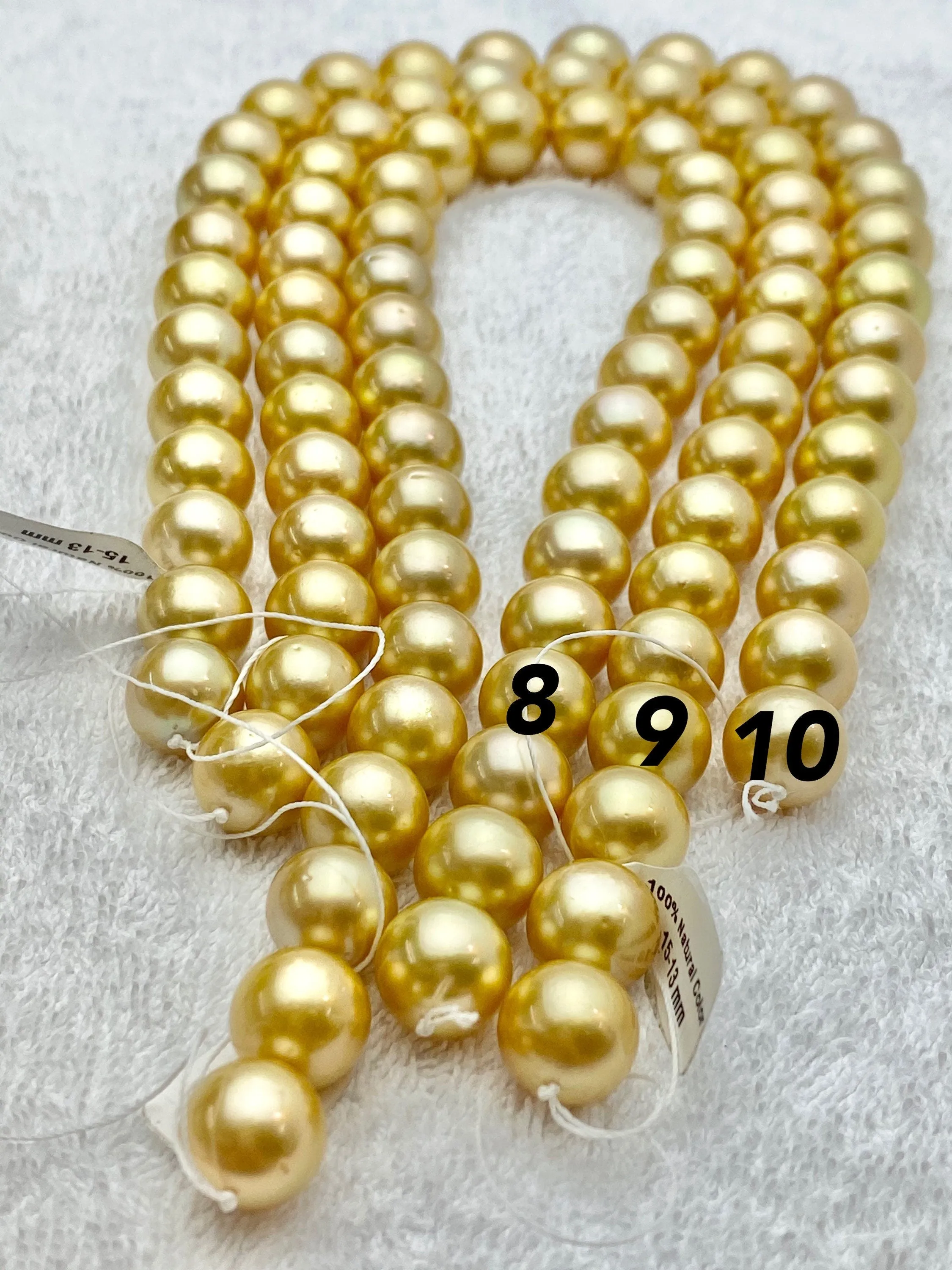 15mm Golden South Sea pearl Strands, natural colors, sea pearls, round shape # 923