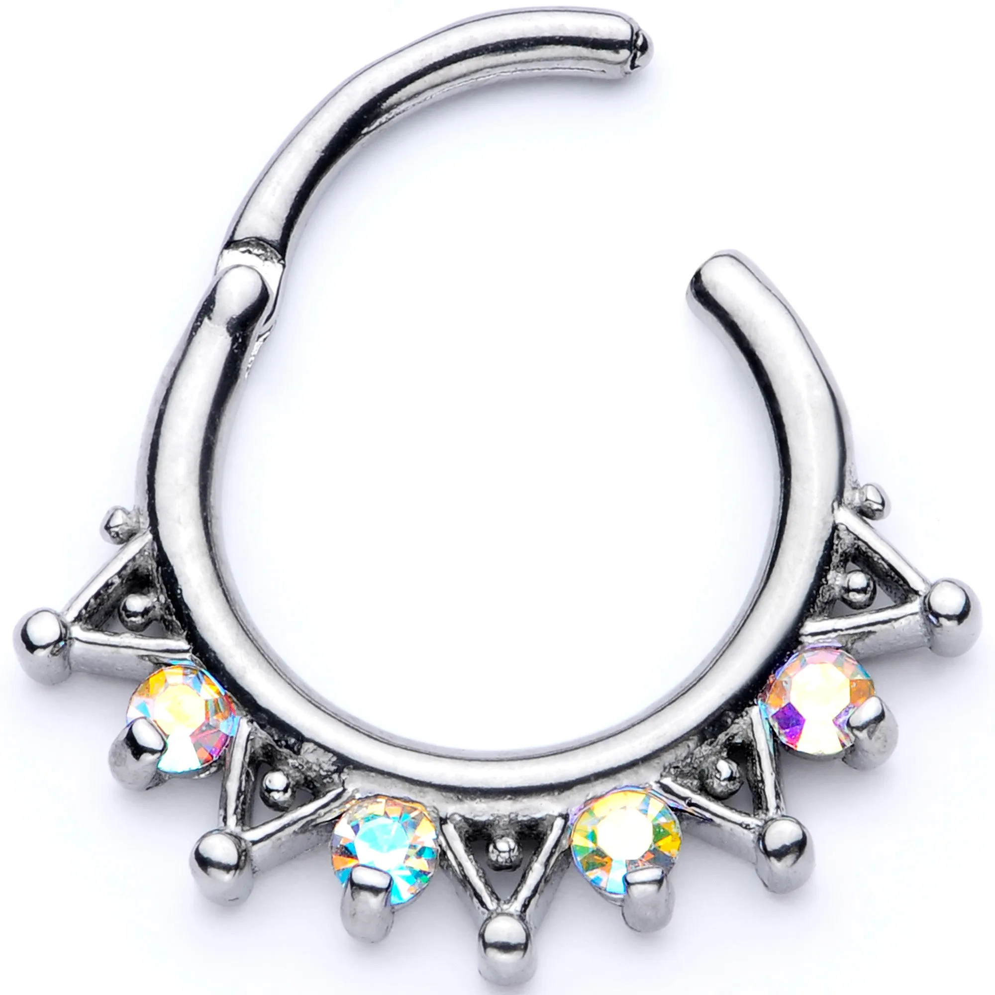 16 Gauge 3/8 Aurora CZ Gem Triangles Septum Clicker