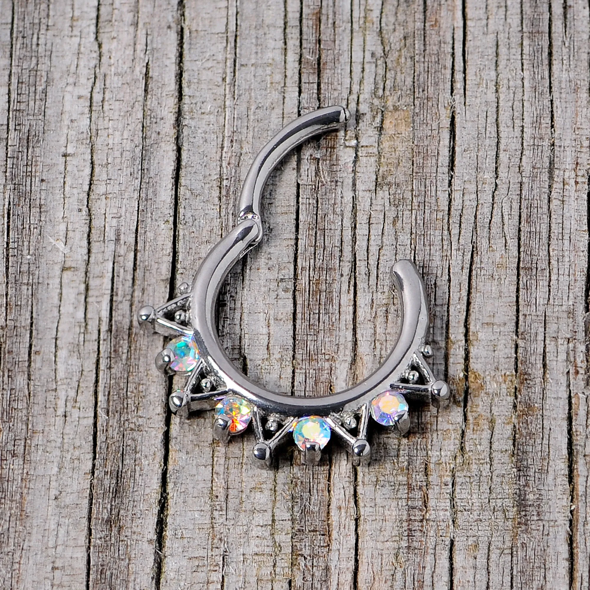 16 Gauge 3/8 Aurora CZ Gem Triangles Septum Clicker