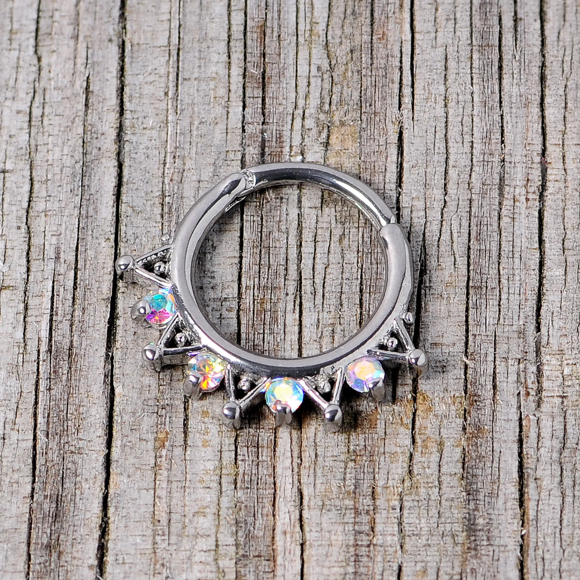 16 Gauge 3/8 Aurora CZ Gem Triangles Septum Clicker