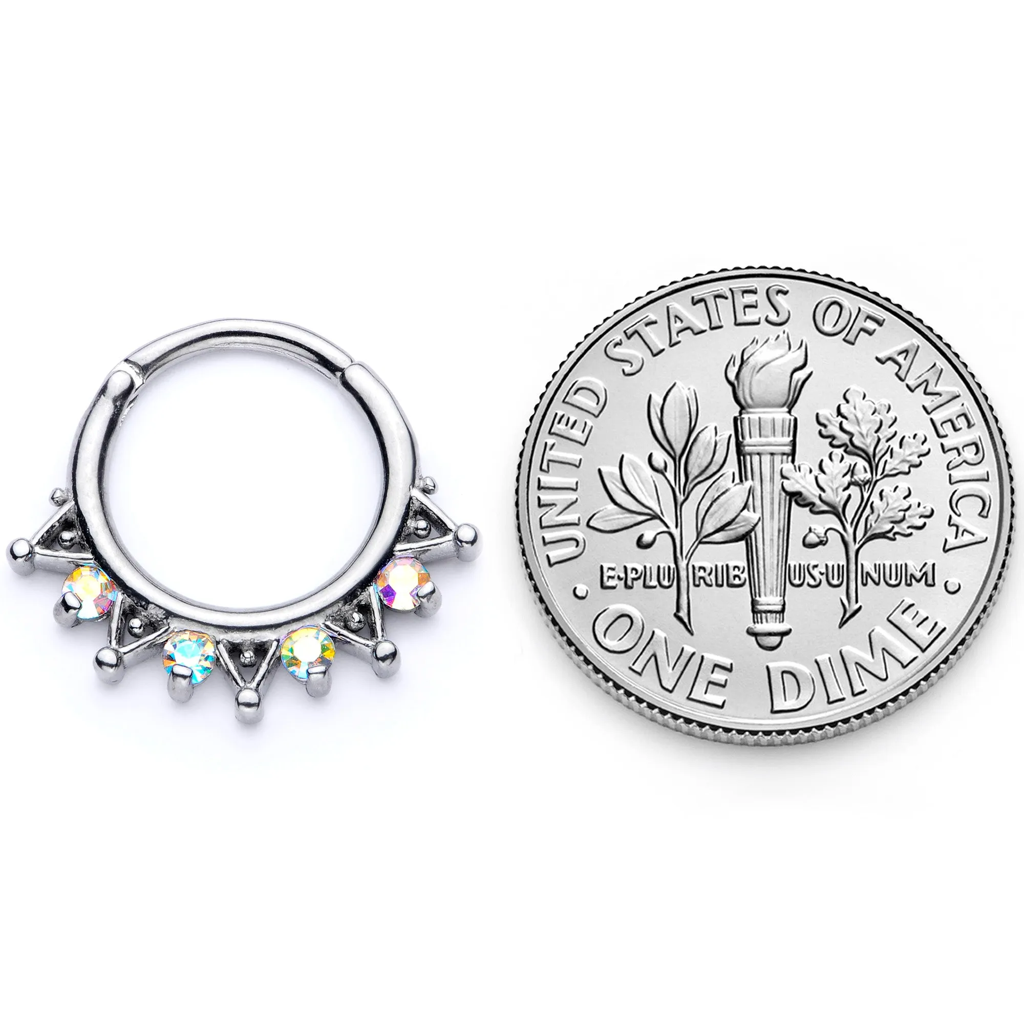 16 Gauge 3/8 Aurora CZ Gem Triangles Septum Clicker