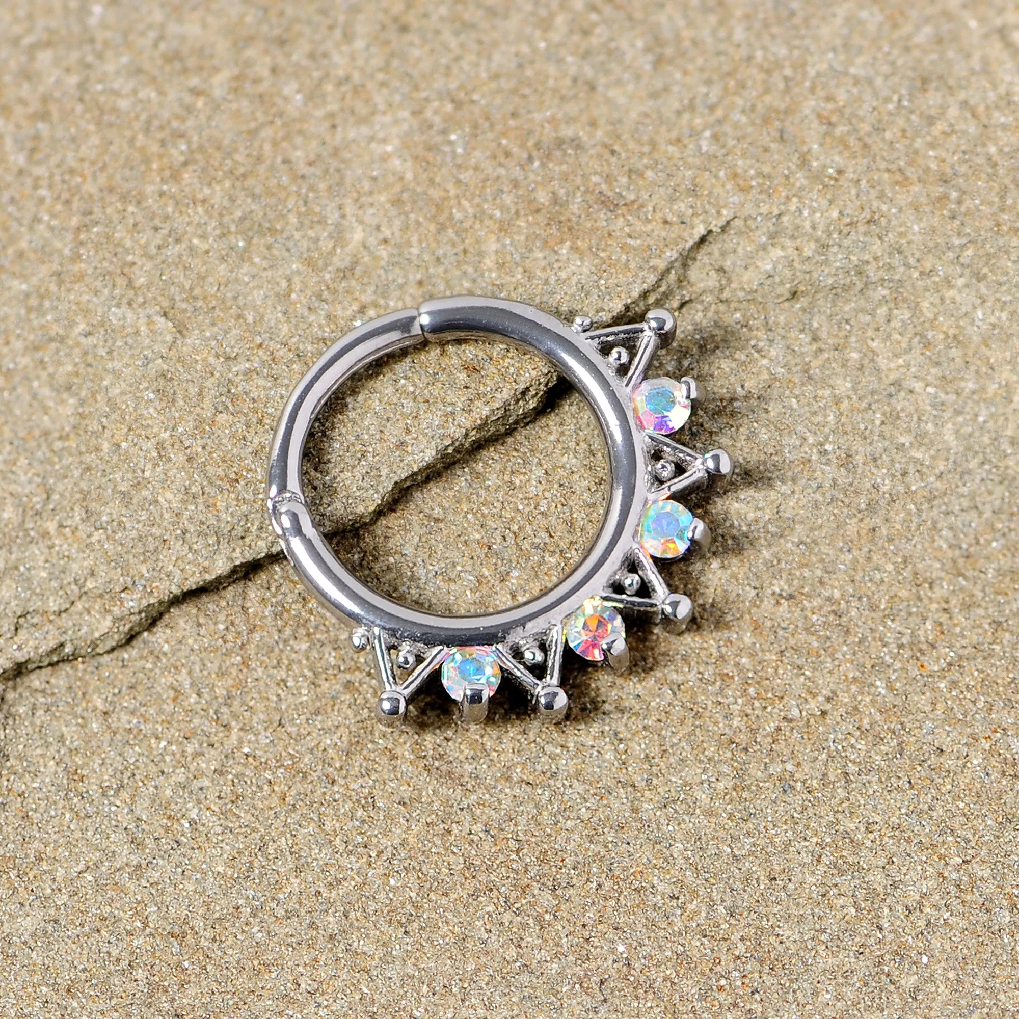 16 Gauge 3/8 Aurora CZ Gem Triangles Septum Clicker
